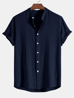Corvane – Leinen Rayon Hemd Mit Stehkragen