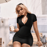 Valtieri - Damen Mini Kleid mit Lapel und Reißverschluss