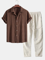 Valeriox  – Geometrisches Jacquard Hemd Und Leinenhose Set