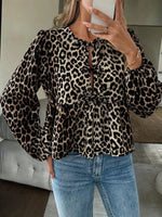 Giulia - Damen Bluse Leopardenmuster Mit Schleife