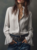 Emilia - White blouse with zipper and flutter sleeves
