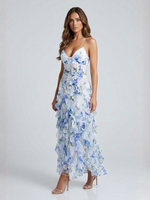 Aiza – Chiffon Maxi Kleid Mit Volants Blau