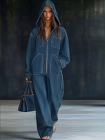 Maelina – Salopetă retro din denim cu glugă și fermoar
