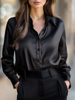 Arlyn - Dame Satin Bluse Langærmet Sort