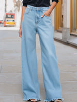 Morgan - Damen High Waist Jeans Weites Bein Ausgefranster Saum Hellblau