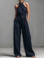 Mirell - Completo Donna Retrò Navy a Righe Sottili