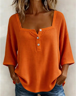 Fionara - Camiseta tipo waffle con escote cuadrado