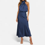 Zia - Damen Drapiertes Halter Maxi Kleid Ärmellos