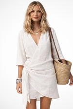 Vesirra – Wickel Mini Damenkleid Mit Bindegürtel Und Kurzen Ärmeln