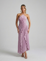 Adriana – Plissee Rüschen Halterneck Kleid