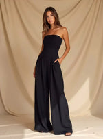Noemi - Tuta elegante da donna senza spalline con gamba ampia