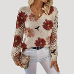 Zephyra - Damen Pullover Mit V Ausschnitt Blumenmuster Und Langarm