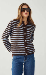 Elody – Dámský pruhovaný cardigan hnědo-modrý