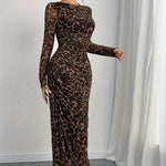 Jean - Elegantes Leopardenmuster Langarmkleid