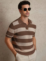 Aurevian - Gestreiftes Strick Polo Shirt Herren