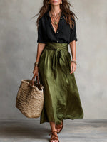 Cazellea - Damen Zweiteiler Schwarz Midi Rock Set