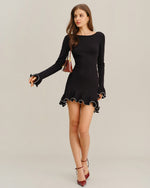 Zenara - Gerippte Mini Kleid Mit Rüschen Casual Elegant