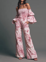 Amabel - Boho dámsky overal s odhalenými ramenami a tie-dye vzorom