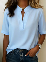 Pravine - Blusa da donna con scollo a V casual