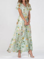 Flowen - Florales Maxi Kleid mit Kurzen Ärmeln