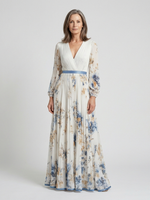 Hannah - Abito lungo floreale con scollo a V e maniche lunghe