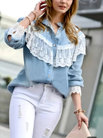 Serelune - Damen Denim Bluse Mit Volants