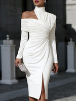 Faith - Asymmetrisches Abendkleid mit Hohem Kragen und One Shoulder