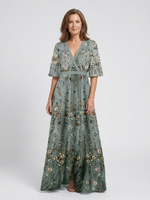Roselyn - Florales Maxi Kleid mit V Ausschnitt und Kurzarm