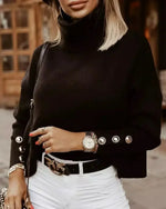 Elviane – Damen Rollkragen Pullover Mit Knopfmanschetten