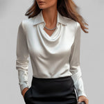 Hestia - Blusa de satén para mujer con escote en cascada