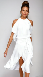Celvara - Midi Kleid Schulterfrei Asymmetrischer Saum